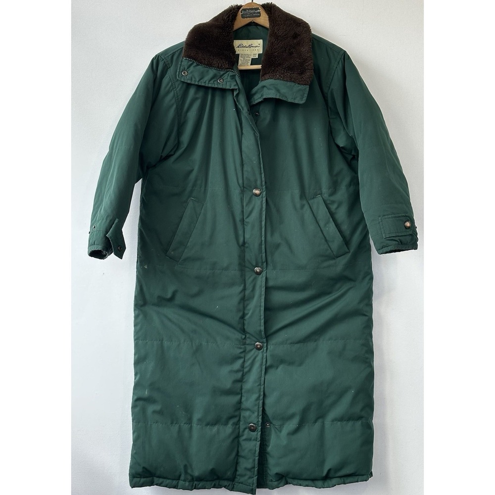 EDDIE BAUER Long Down Coat Green Women's Petite Small